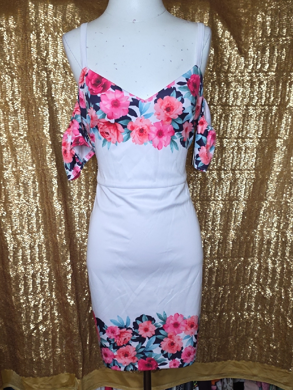 Guess White Floral Band Midi Dress